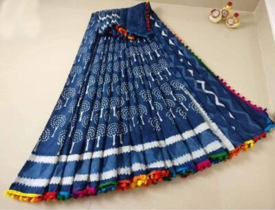 Pure Cotton Pompom Sarees With Blouse (27)