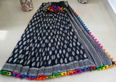 Pure Cotton Pompom Sarees With Blouse (28)