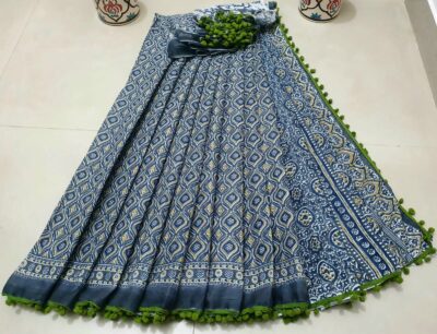 Pure Cotton Pompom Sarees With Blouse (29)
