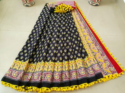 Pure Cotton Pompom Sarees With Blouse (3)