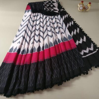 Pure Cotton Pompom Sarees With Blouse (30)