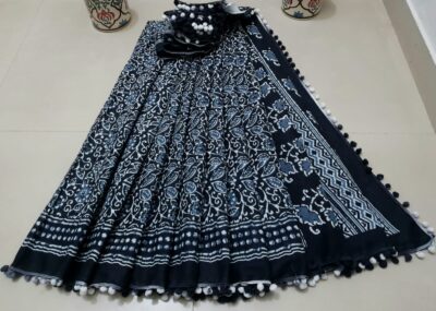 Pure Cotton Pompom Sarees With Blouse (32)