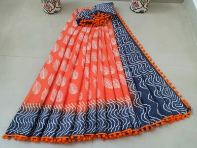 Pure Cotton Pompom Sarees With Blouse (4)