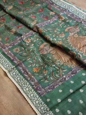 Pure Tussar Silk Kalamkari Printed Sarees (18)