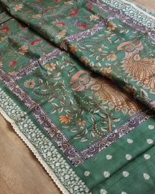Pure Tussar Silk Kalamkari Printed Sarees (8)