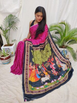 Modal Silk Sarees With Pichwai Print (7)