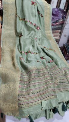 Munga Silk Saree With French Knot Work (5)