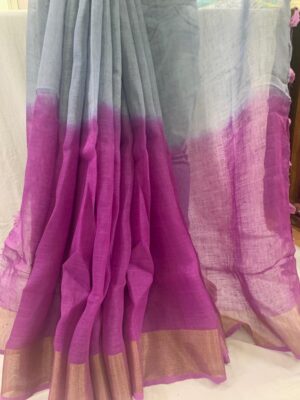 Pure Linen Sarees With Dual Shades (1)