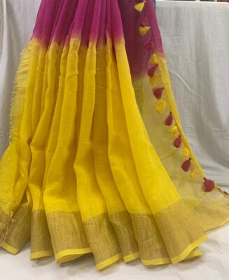 Pure Linen Sarees With Dual Shades (2)