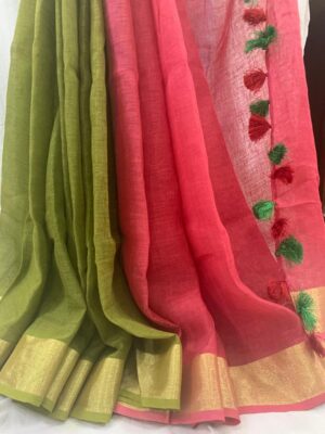 Pure Linen Sarees With Dual Shades (3)