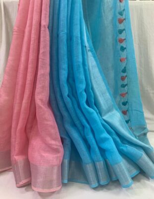 Pure Linen Sarees With Dual Shades (8)