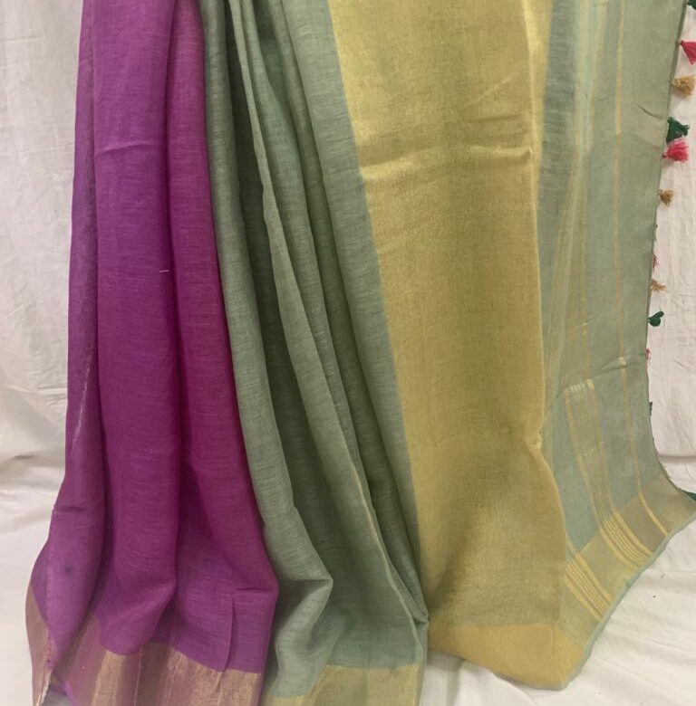Pure Linen Sarees With Dual Shades (9)