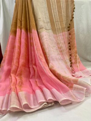 Pure Linen Shibori Sarees With Blouse (11)