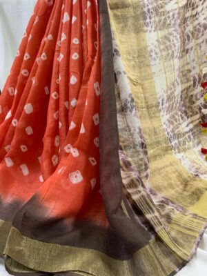 Pure Linen Shibori Sarees With Blouse (12)
