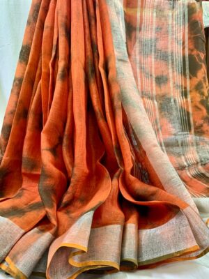 Pure Linen Shibori Sarees With Blouse (14)