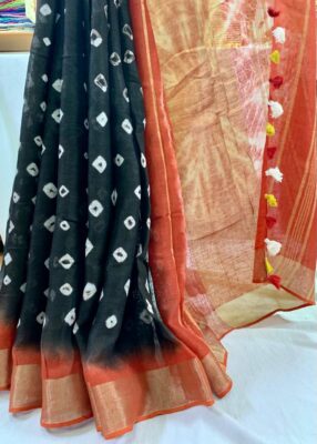 Pure Linen Shibori Sarees With Blouse (19)