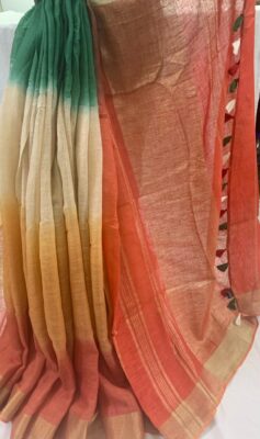 Pure Linen Shibori Sarees With Blouse (8)