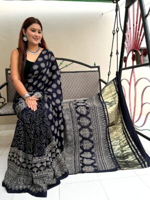 Designer Modal Silk Sarees With Ajrakh Design (10)