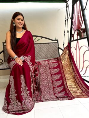Designer Modal Silk Sarees With Ajrakh Design (6)