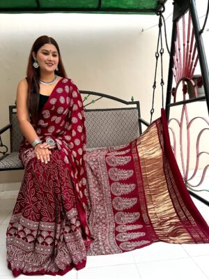 Designer Modal Silk Sarees With Ajrakh Design (7)
