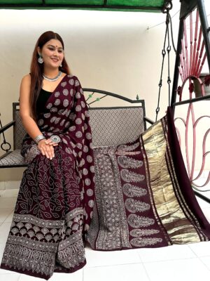 Designer Modal Silk Sarees With Ajrakh Design (9)