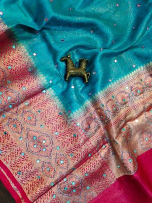 Linen Banarasi With Mirror Work With Blouse (4)