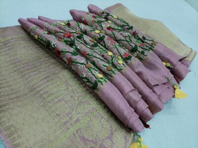 Pure Dola Silk French Knot Work Sarees (3)