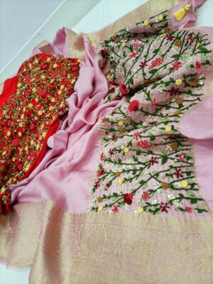 Pure Dola Silk French Knot Work Sarees (5)