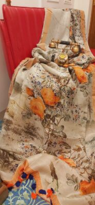 Exclusive Linen Silk Sarees With Floral Prints (9)