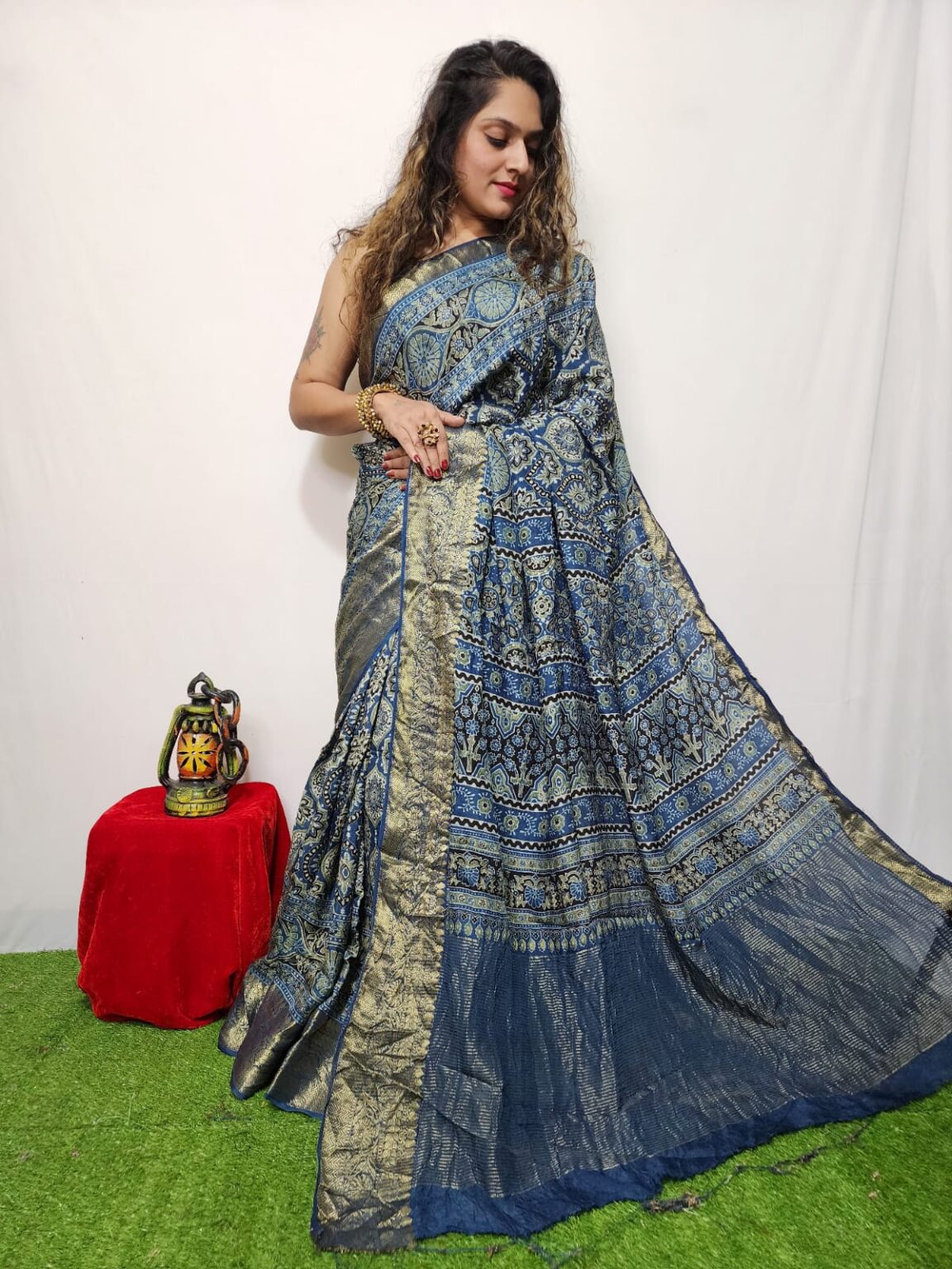 Pure Ajrakh Dola Silk Sarees | siri designers