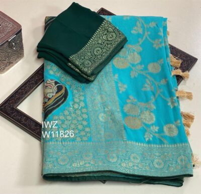 Pure Khaddi Georgette Sarees With Blouse (20)