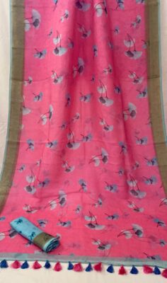Pure Linen Printed Sarees With Blouse (11)