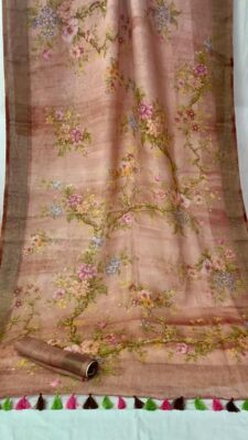 Pure Linen Printed Sarees With Blouse (14)