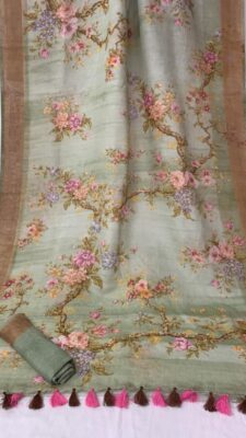 Pure Linen Printed Sarees With Blouse (8)