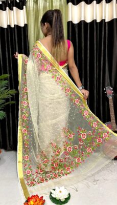 Muslin Embroidary Work Sarees With Blouse (13)