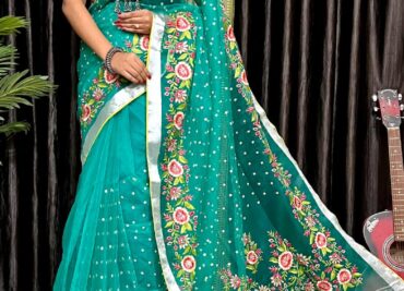Muslin Embroidary Work Sarees With Blouse (14)