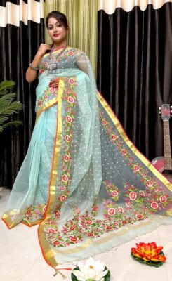 Muslin Embroidary Work Sarees With Blouse (16)