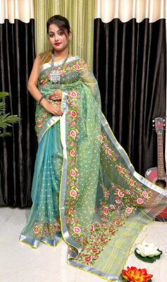 Muslin Embroidary Work Sarees With Blouse (5)