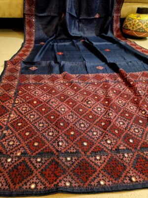 Beautiful Tussaer Silk Kutch Handwork Sarees (3)