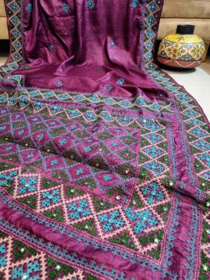Beautiful Tussaer Silk Kutch Handwork Sarees (5)