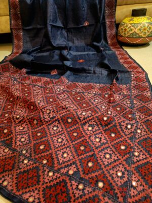 Beautiful Tussaer Silk Kutch Handwork Sarees (7)