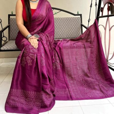 Designer Modal Silk Ajrakh Sarees (12)