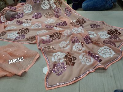 Georgette Sequence Floral Sarees (3)