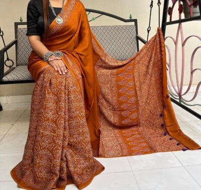 Modal Silk Ajrakh Printed Sarees Price (10)