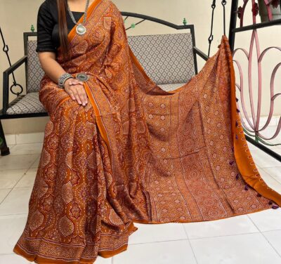 Modal Silk Ajrakh Printed Sarees Price (12)
