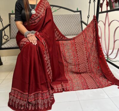 Modal Silk Ajrakh Printed Sarees Price (16)