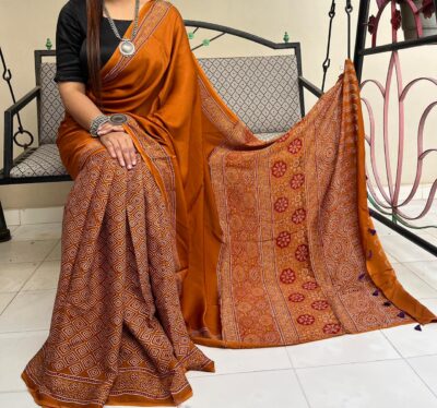 Modal Silk Ajrakh Printed Sarees Price (17)