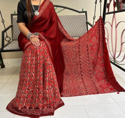 Modal Silk Ajrakh Printed Sarees Price (18)