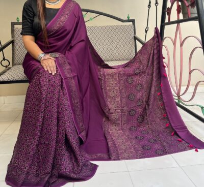 Modal Silk Ajrakh Printed Sarees Price (2)