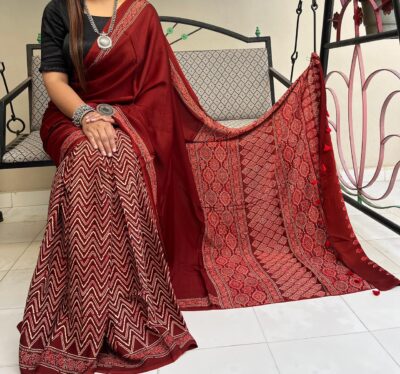 Modal Silk Ajrakh Printed Sarees Price (23)
